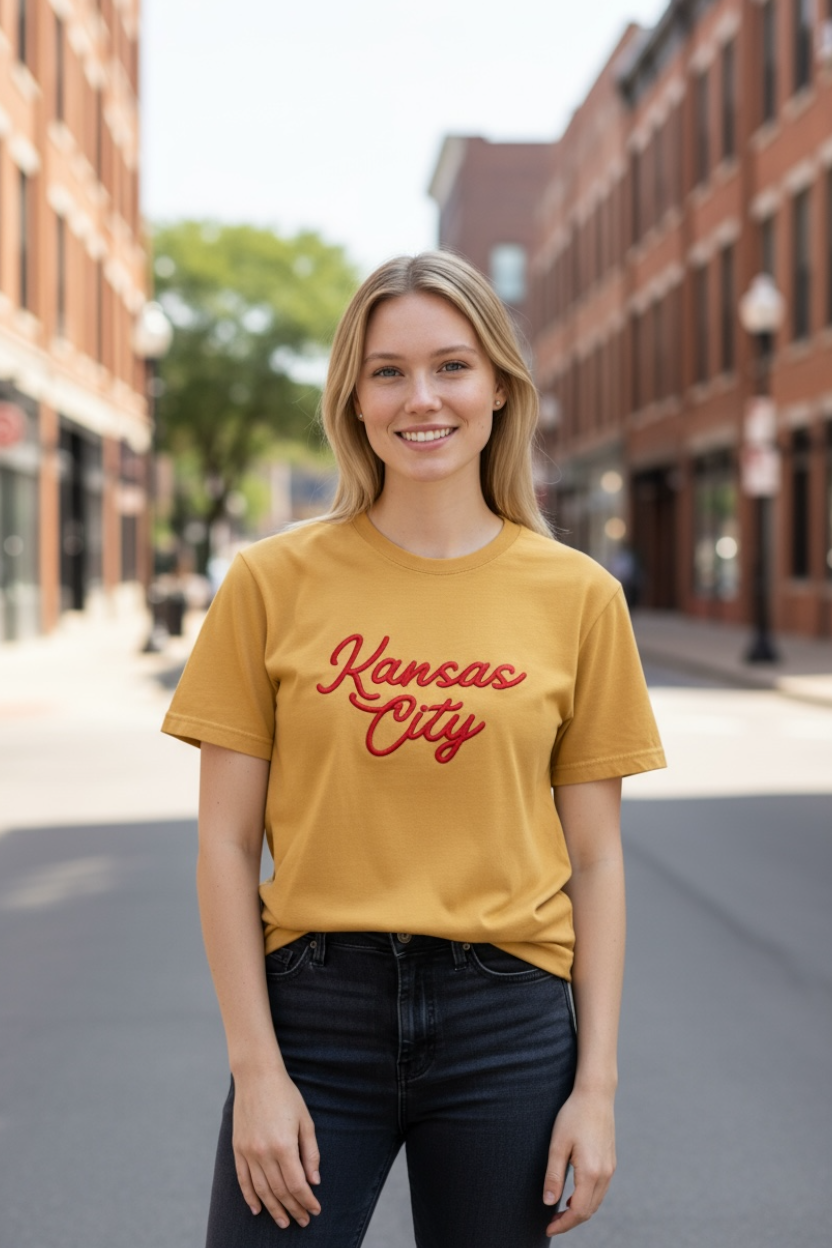 Kansas City Custom Comfort Colors Embroidered T-shirt | 3D Puff