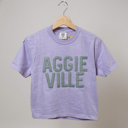 Custom Vintage Felt Embroidered T-Shirt | Personalized Boxy Crop Comfort Colors Tee