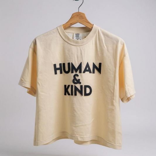 Human & Kind Vintage Felt Embroidered T-Shirt | Boxy Crop Comfort Colors