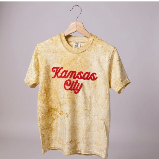 Kansas City Custom Colors Tie Dye Embroidered T-shirt | Vintage-Inspired Felt KC Tee
