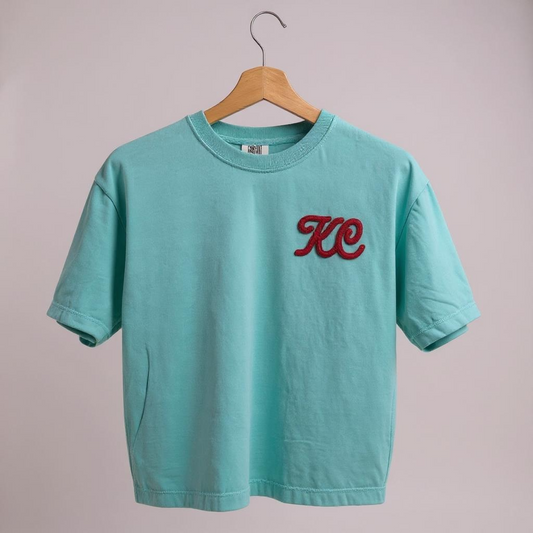 KC Soccer Vintage Felt Embroidered T-Shirt | Boxy Crop Comfort Colors